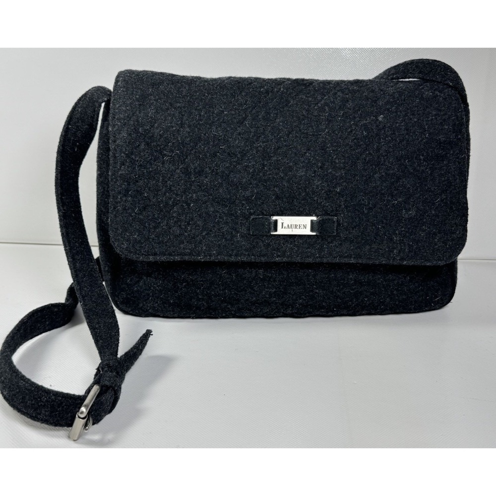 Lauren Ralph Lauren Gray Quilted Wool Shoulder Bag Purse Minimalist Classic